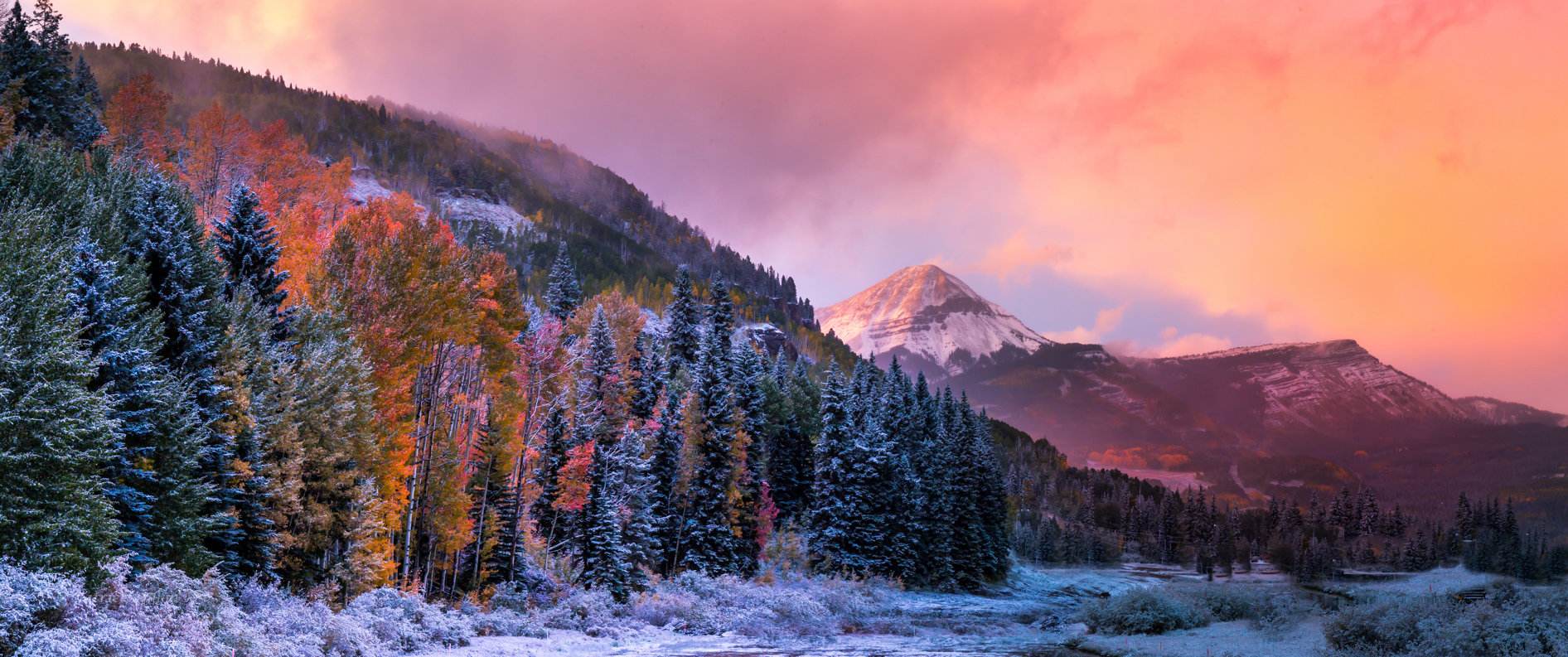 San Juan Mountains Fall color sunset with snow, Engineer Mountains